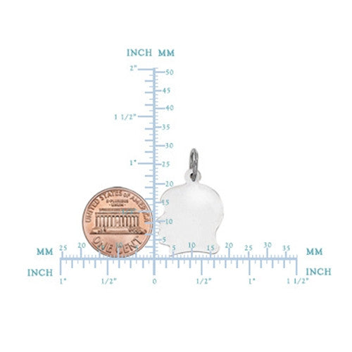 14K White Gold Female Head Silhouette Charm, 18 x 25 mm