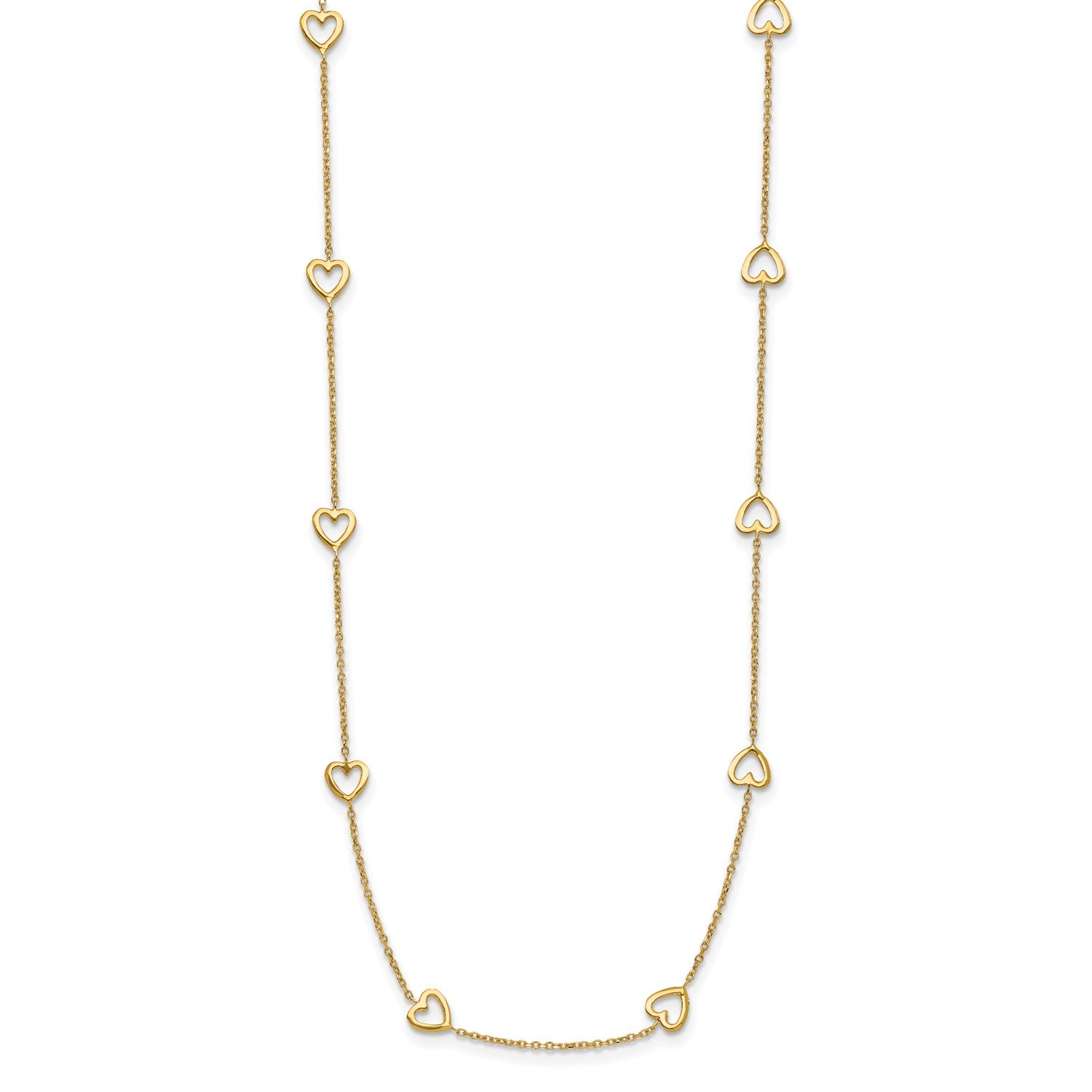 14k Yellow Gold Open Hearts Pendant Station Necklace fine designer jewelry for men and women