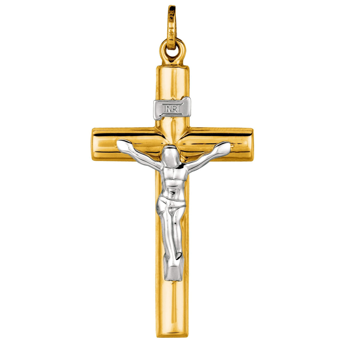 14k 2 Tone Gold Round Tube Crucifix Pendant - JewelryAffairs