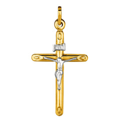 14k 2 Tone Gold Round Tube Crucifix Pendant - JewelryAffairs