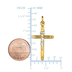 14k 2 Tone Gold Round Tube Crucifix Pendant - JewelryAffairs