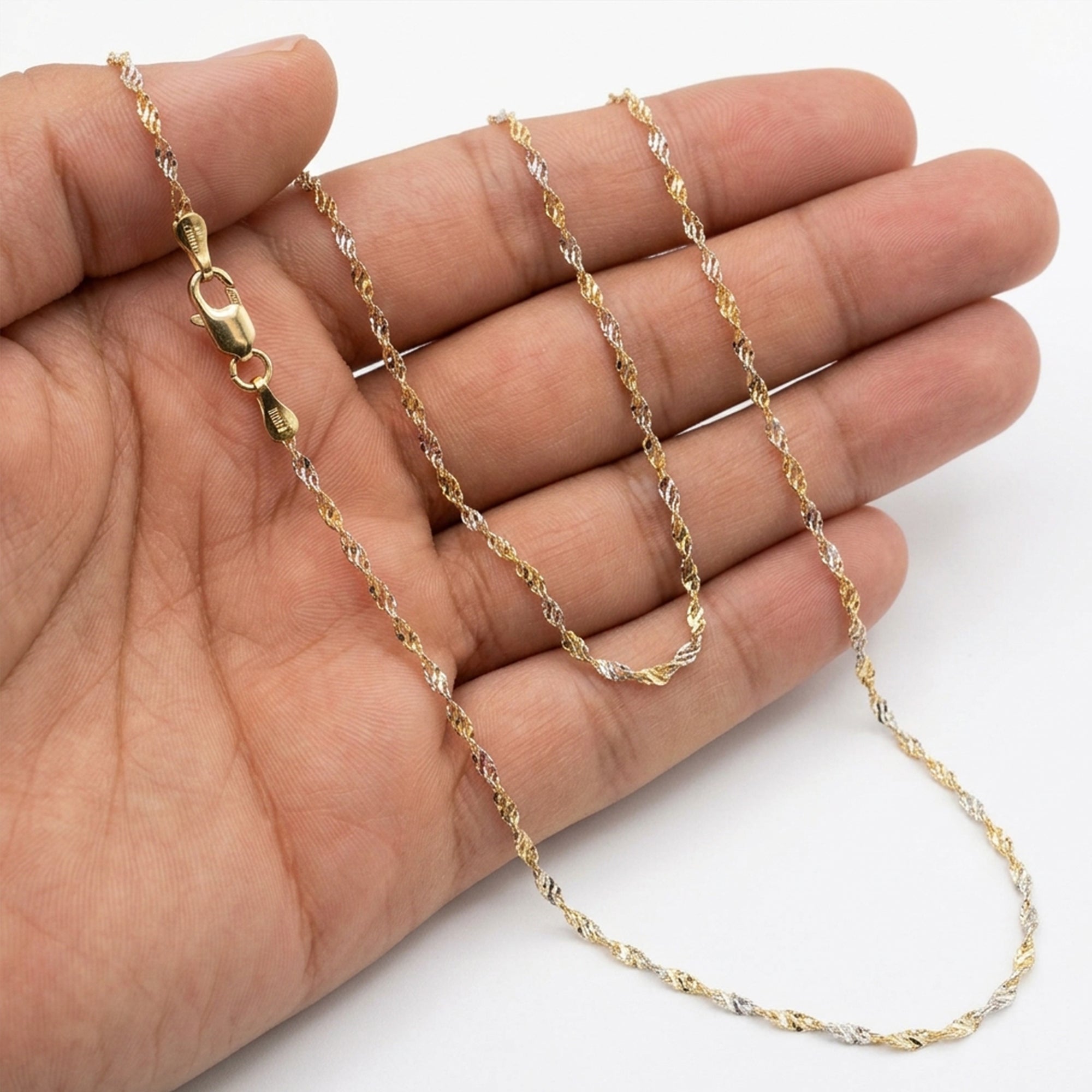 14k 2 Tone Yellow And White Gold Singapore Chain Necklace, 2.0mm