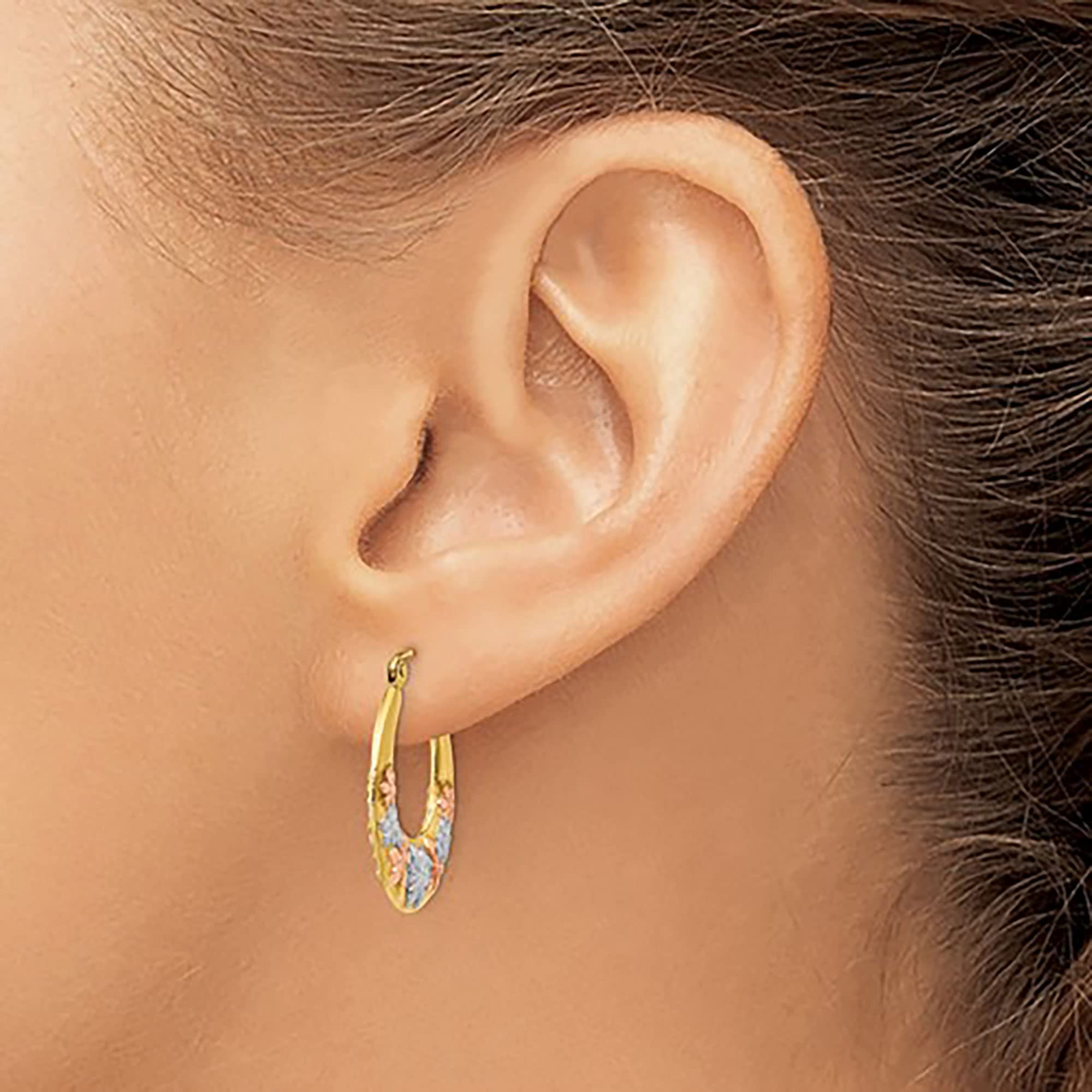 14K and White And Rose Gold Flower Hoop Earrings