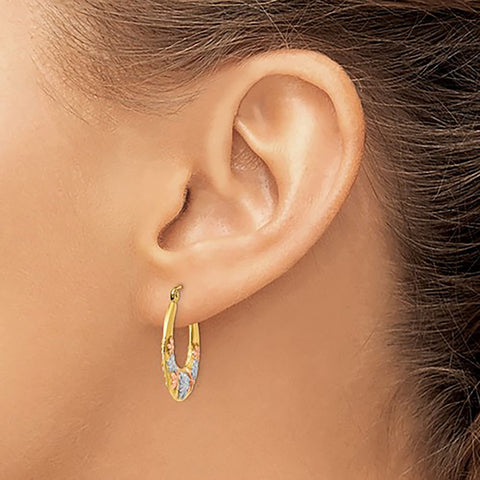 14K and White And Rose Gold Flower Hoop Earrings