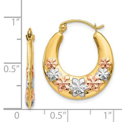 14K and White And Rose Gold Flower Hoop Earrings