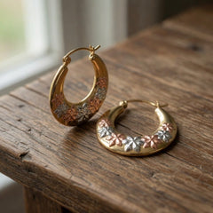 14K and White And Rose Gold Flower Hoop Earrings