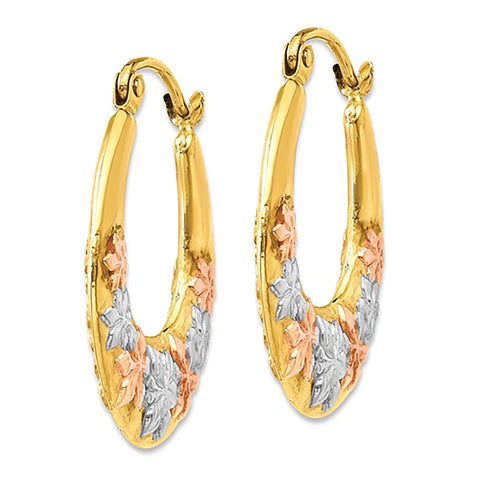 14K and White And Rose Gold Flower Hoop Earrings
