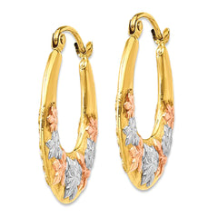 14K and White And Rose Gold Flower Hoop Earrings