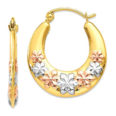 14K and White And Rose Gold Flower Hoop Earrings