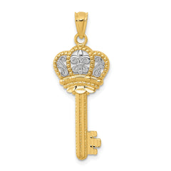 14K and White Gold Fleur De Lis Crown Key Pendant,31x12mm - JewelryAffairs