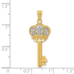 14K and White Gold Fleur De Lis Crown Key Pendant,31x12mm - JewelryAffairs