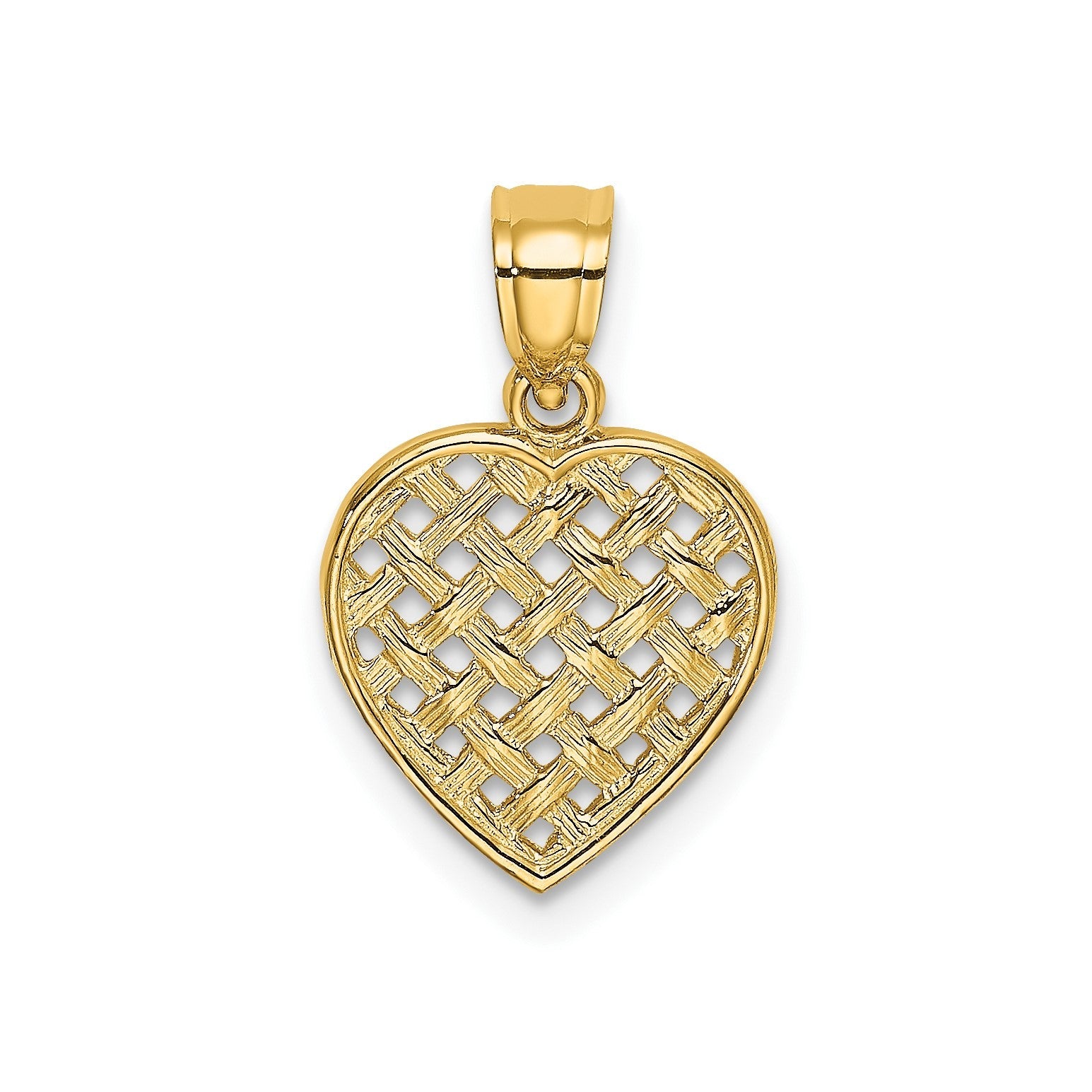 14K Cut - Out and Textured Woven Heart Pendant, 16x11mm - JewelryAffairs