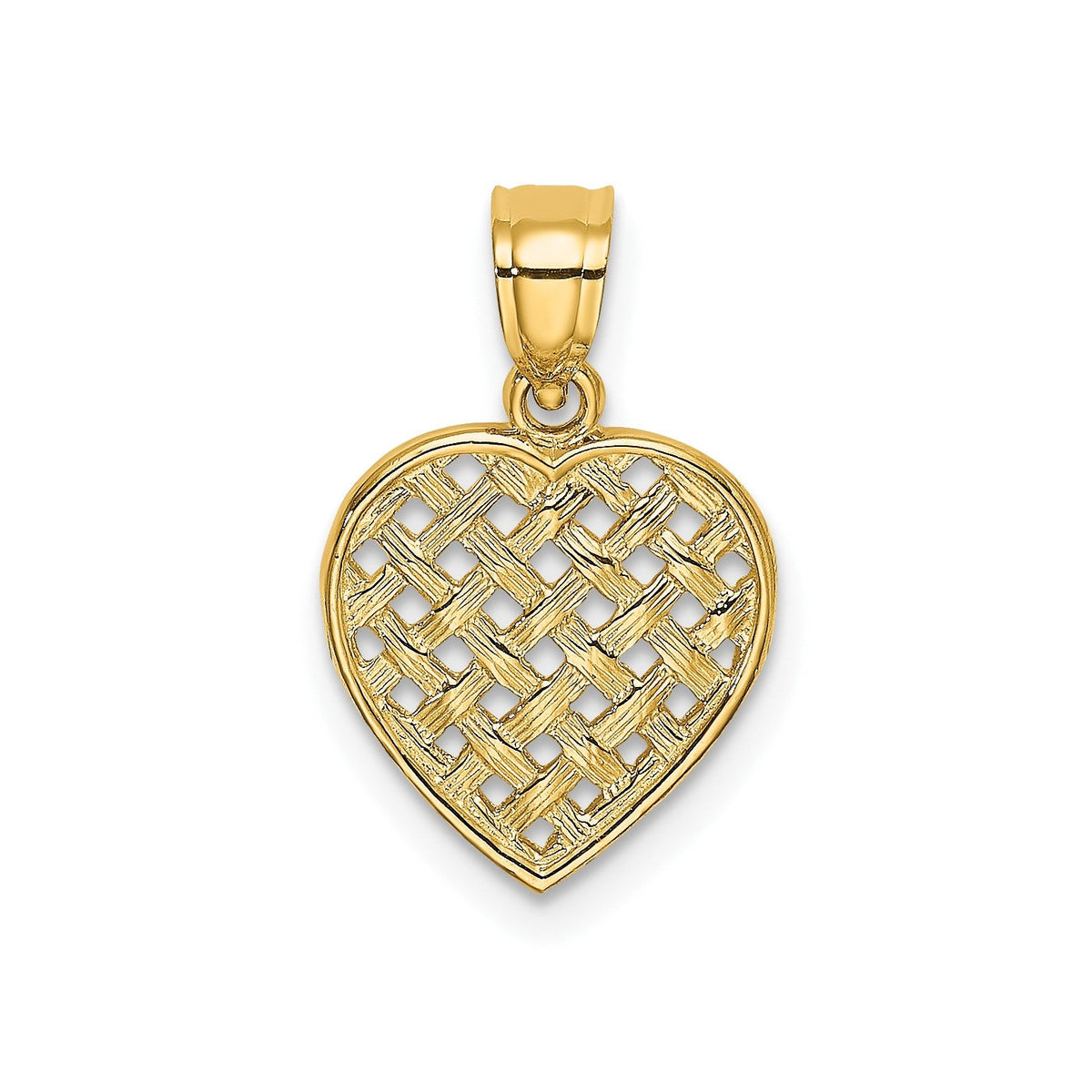 14K Cut - Out and Textured Woven Heart Pendant, 16x11mm - JewelryAffairs