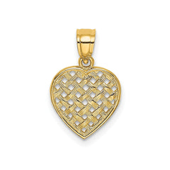 14K Cut - Out and Textured Woven Heart Pendant, 16x11mm - JewelryAffairs