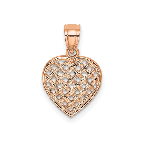 14K Cut-Out and Textured Woven Heart Pendant, 16x11mm