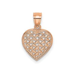 14K Cut - Out and Textured Woven Heart Pendant, 16x11mm - JewelryAffairs