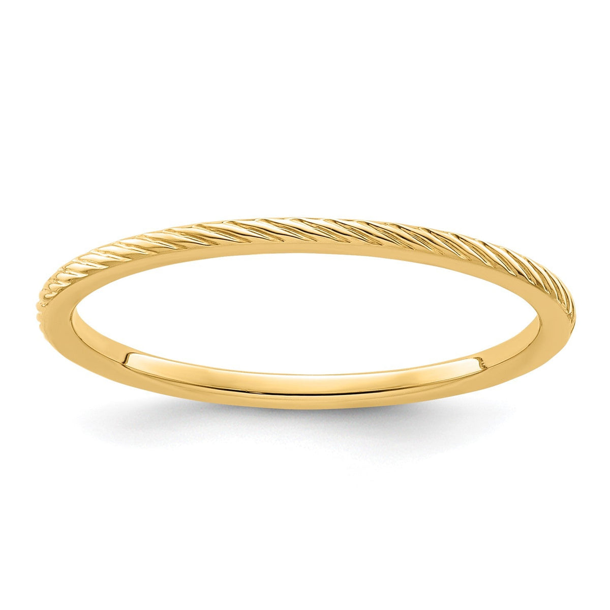 14k Gold 1.2mm Twisted Wire Pattern Stackable Band Ring - JewelryAffairs