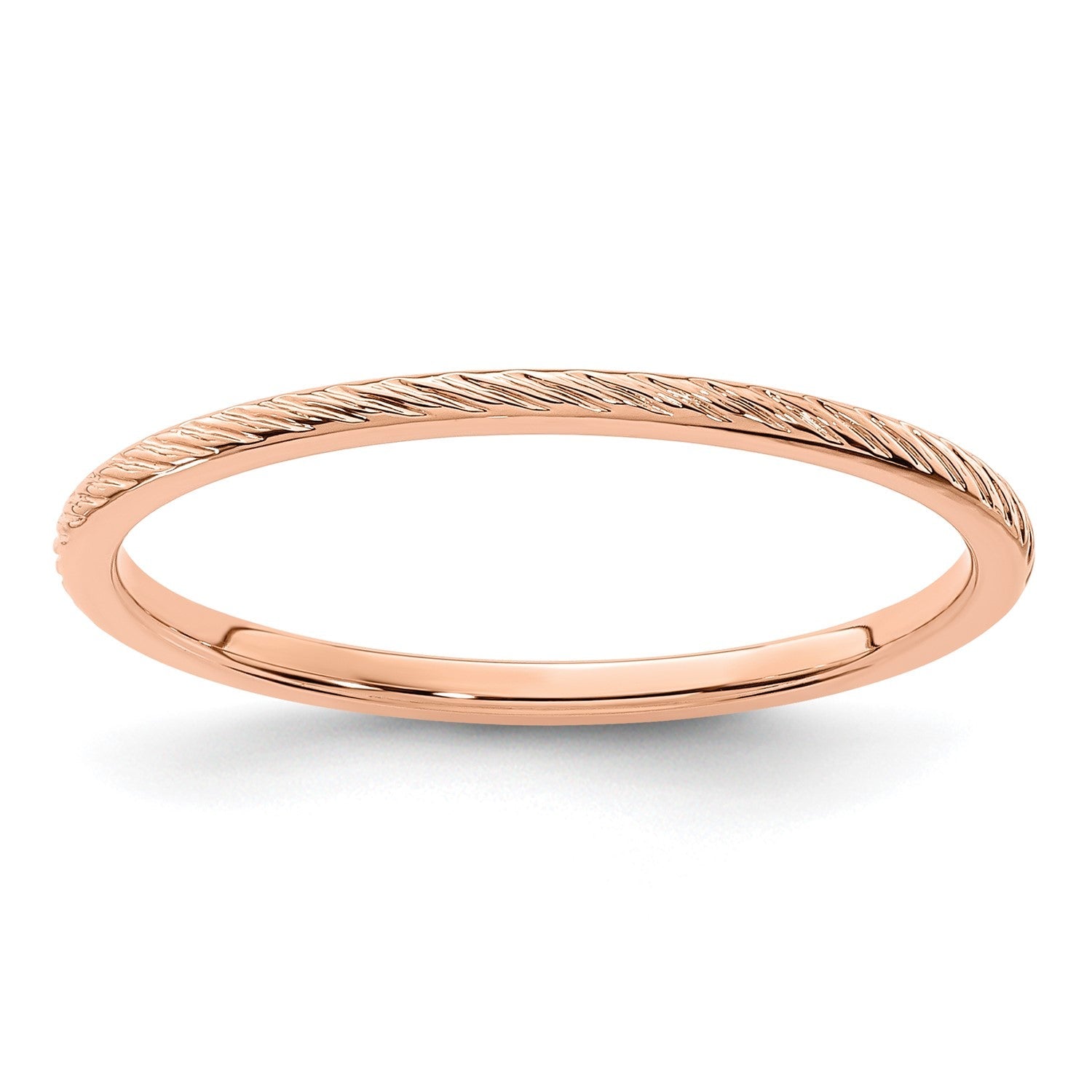 14k Gold 1.2mm Twisted Wire Pattern Stackable Band Ring - JewelryAffairs