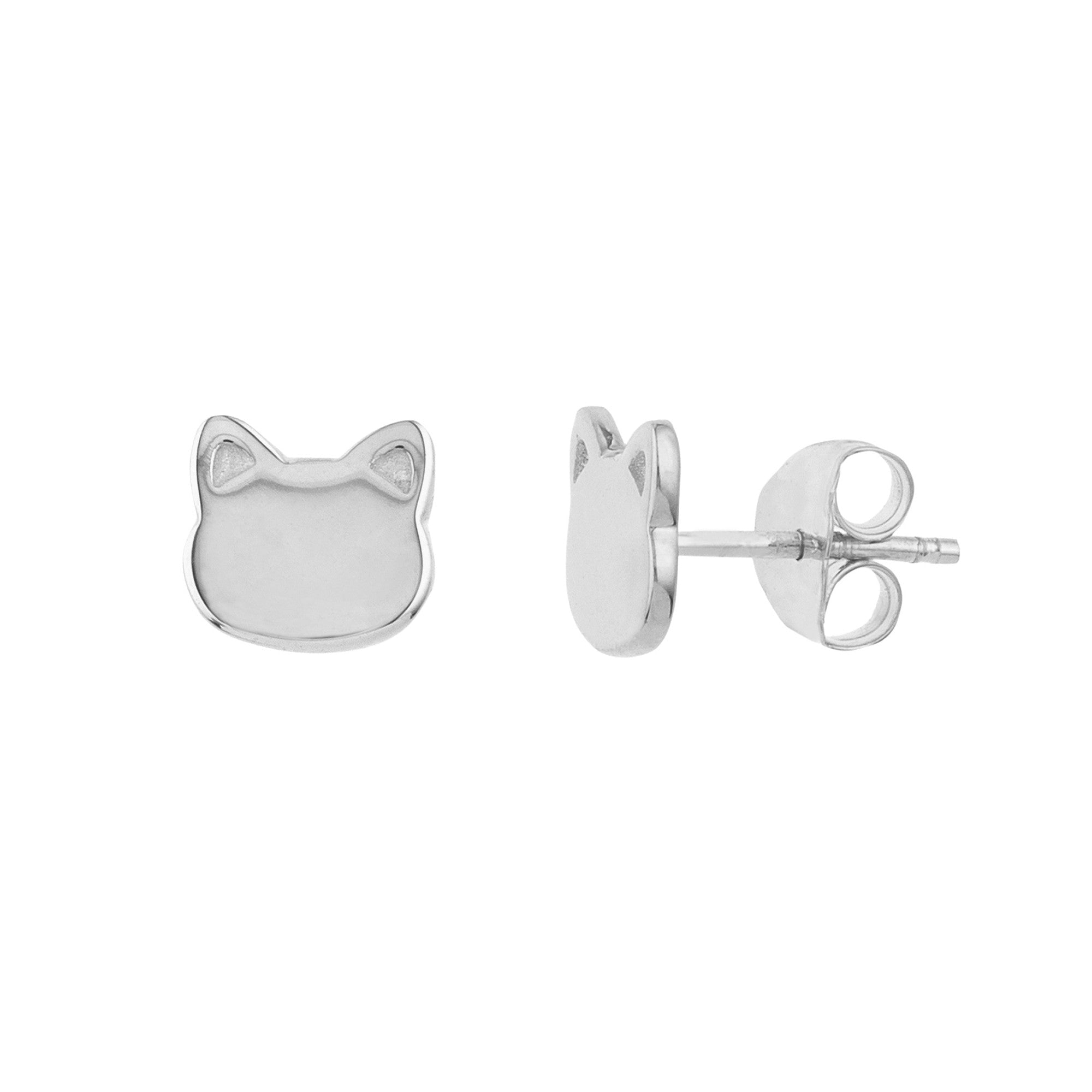 14k Gold Cat Stud Figure Earrings, 10mm - JewelryAffairs