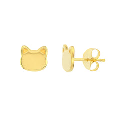 14k Gold Cat Stud Figure Earrings, 10mm - JewelryAffairs