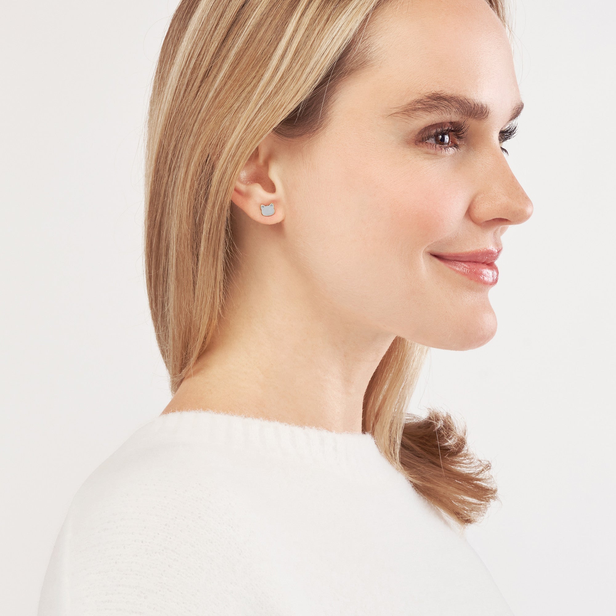 14k Gold Cat Stud Figure Earrings, 10mm - JewelryAffairs