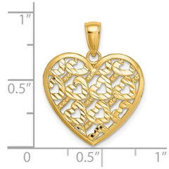 14K Gold Diamond Cut Heart Pattern With Heart Charms, 23x20mm
