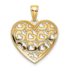 14K Gold Diamond Cut Heart Pattern With Heart Charms, 23x20mm - JewelryAffairs