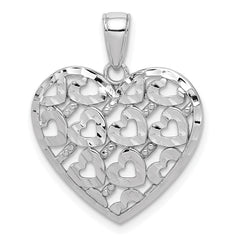 14K Gold Diamond Cut Heart Pattern With Heart Charms, 23x20mm - JewelryAffairs
