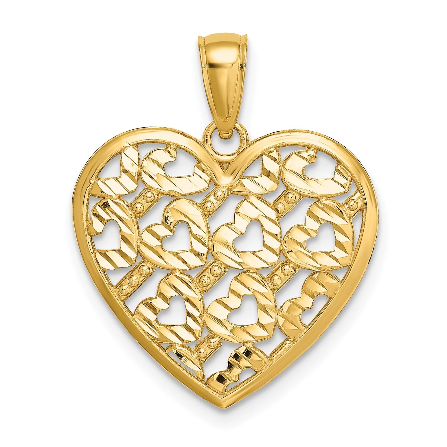 14K Gold Diamond Cut Heart Pattern With Heart Charms, 23x20mm - JewelryAffairs