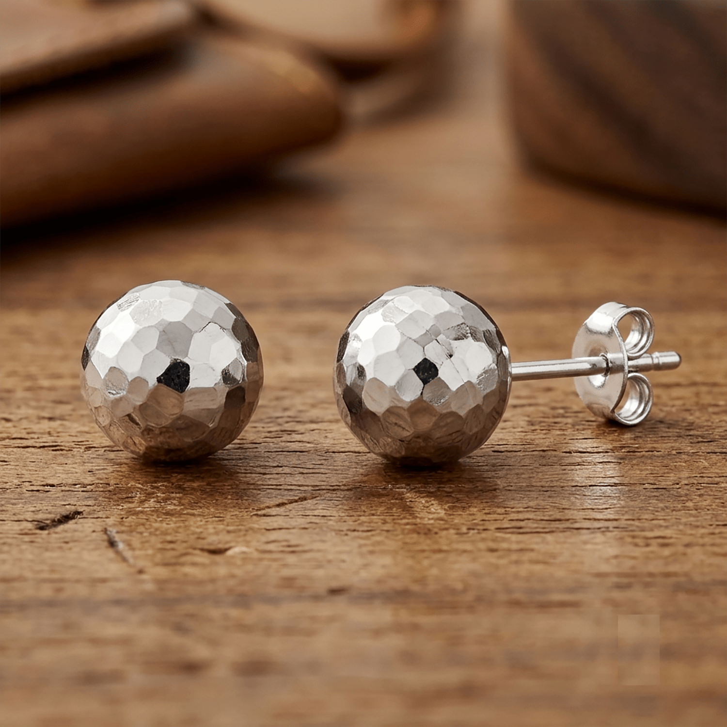 14k Gold Hammered Finish Ball Stud Earrings, 7mm