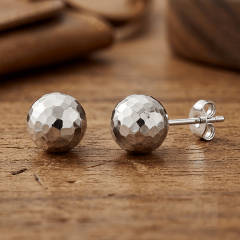 14k Gold Hammered Finish Ball Stud Earrings, 7mm