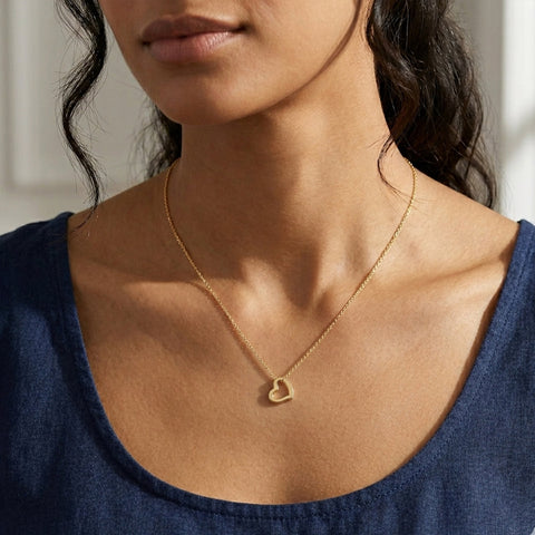 14k Gold Heart Shaped Tube Pendant Necklace, 18"