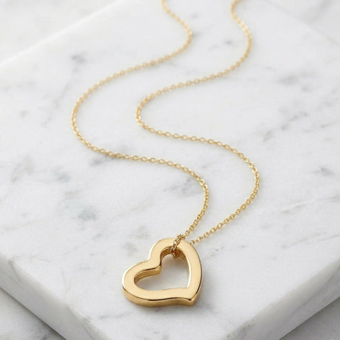 14k Gold Heart Shaped Tube Pendant Necklace, 18"