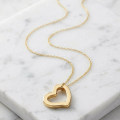 14k Gold Heart Shaped Tube Pendant Necklace, 18"