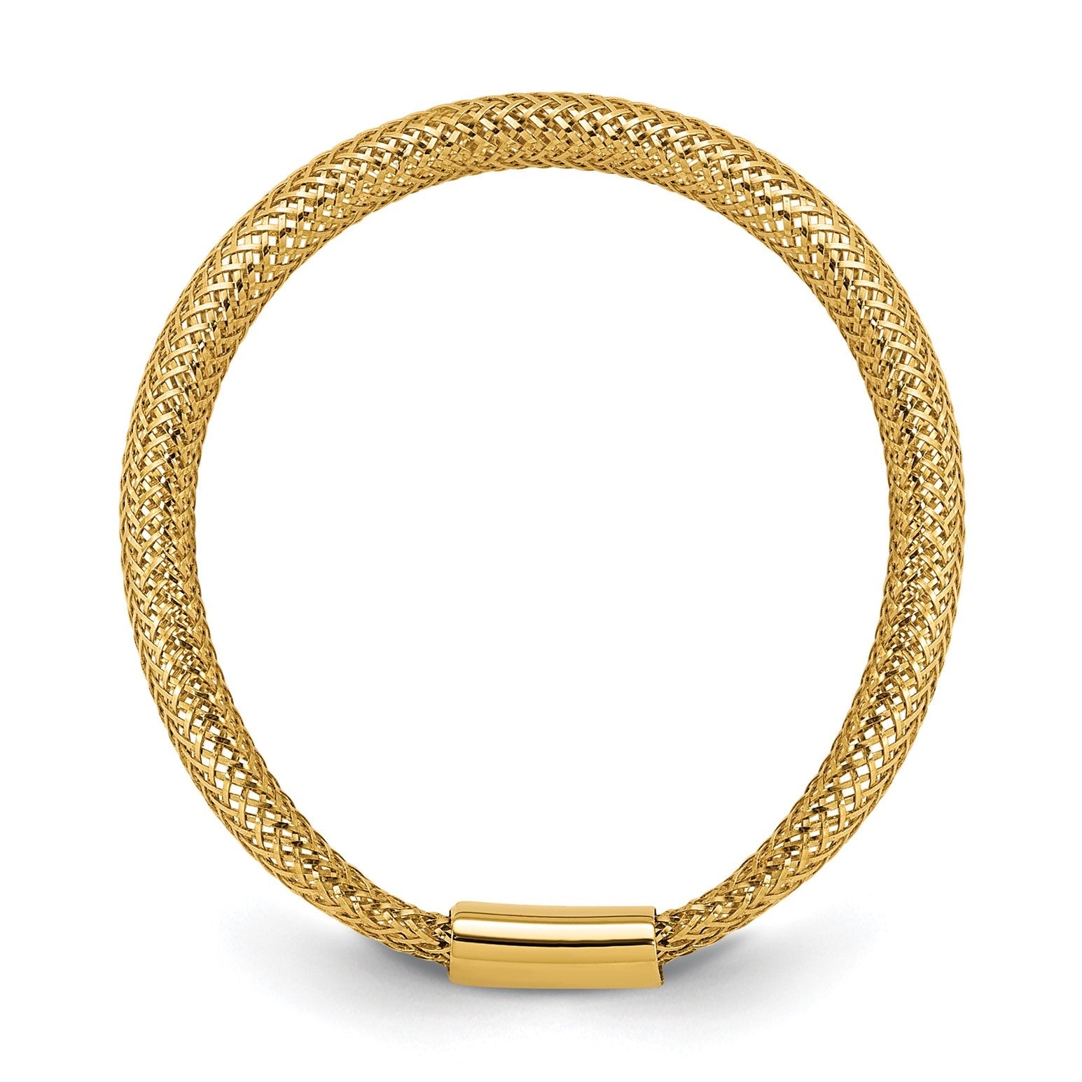 14K Gold High Polished Mesh Stretch Adjustable Band Ring - JewelryAffairs