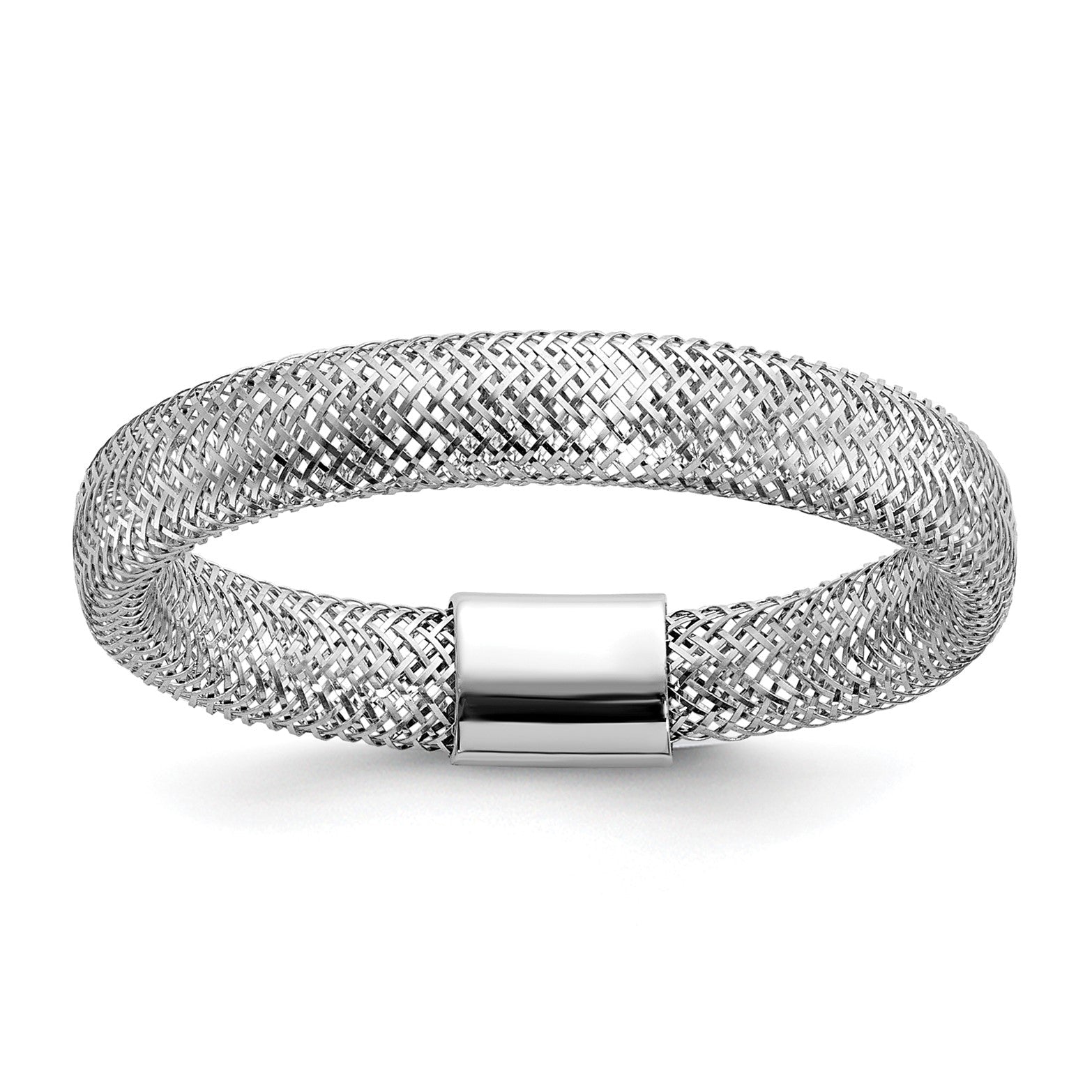 14K Gold High Polished Mesh Stretch Adjustable Band Ring - JewelryAffairs