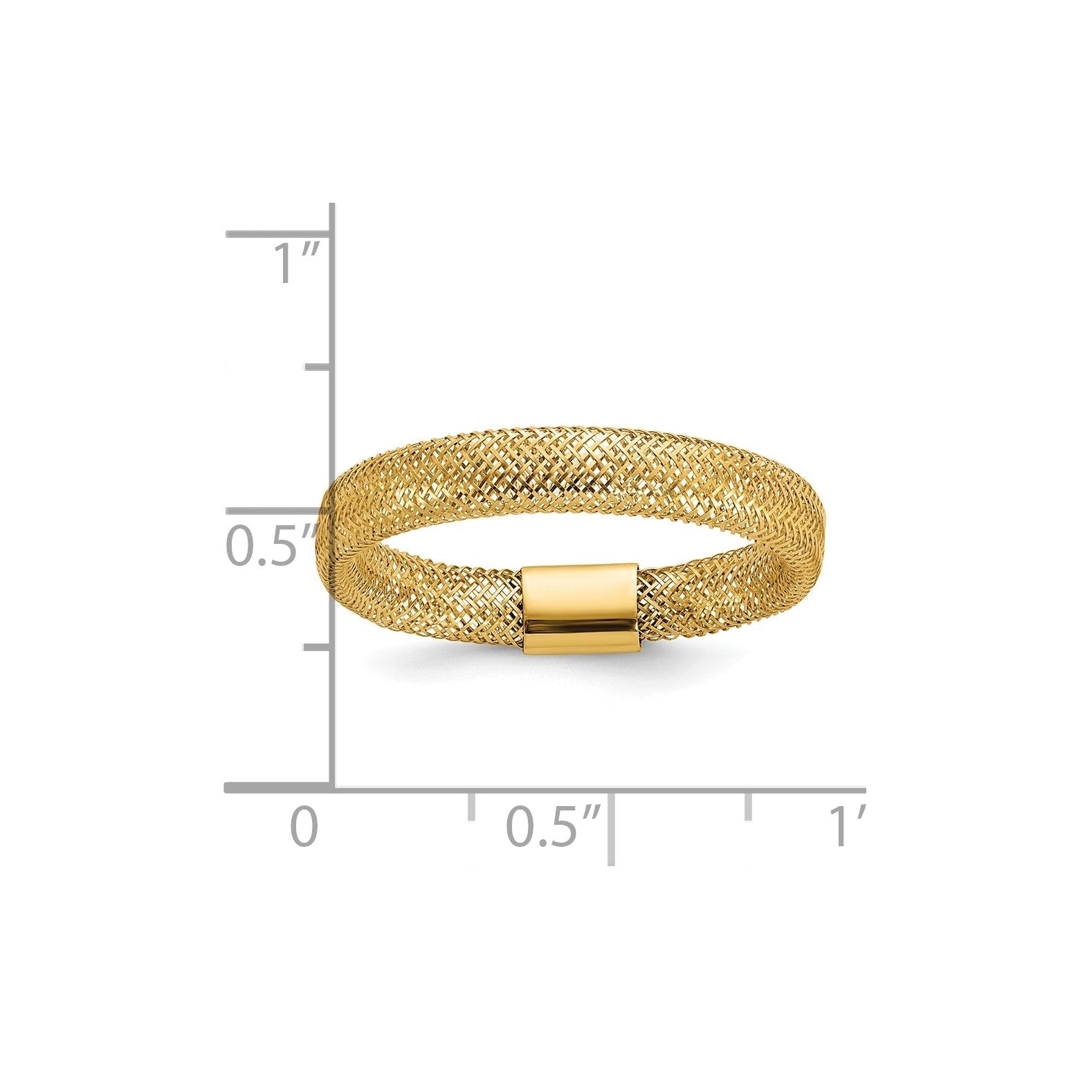 14K Gold High Polished Mesh Stretch Adjustable Band Ring - JewelryAffairs