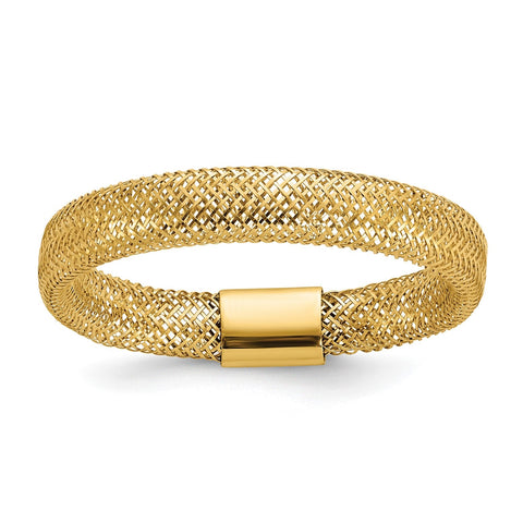 14K Gold High Polished Mesh Stretch Adjustable Band Ring