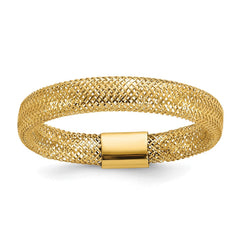 14K Gold High Polished Mesh Stretch Adjustable Band Ring - JewelryAffairs