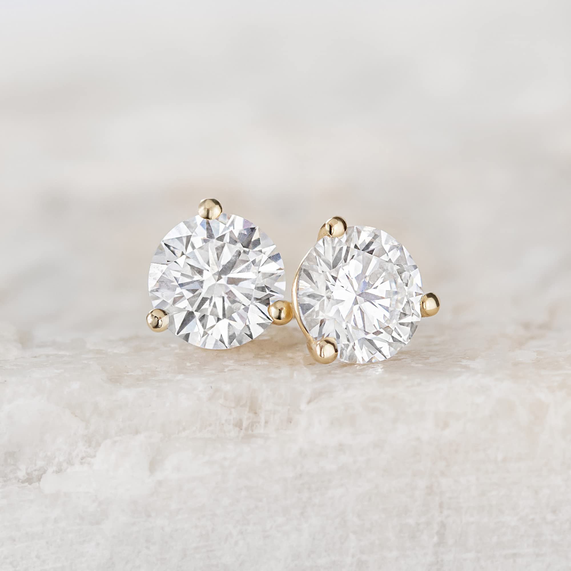 14k Gold Round VS/SI GH Lab Grown Diamond 3 Prong Martini Stud Post Earrings - JewelryAffairs