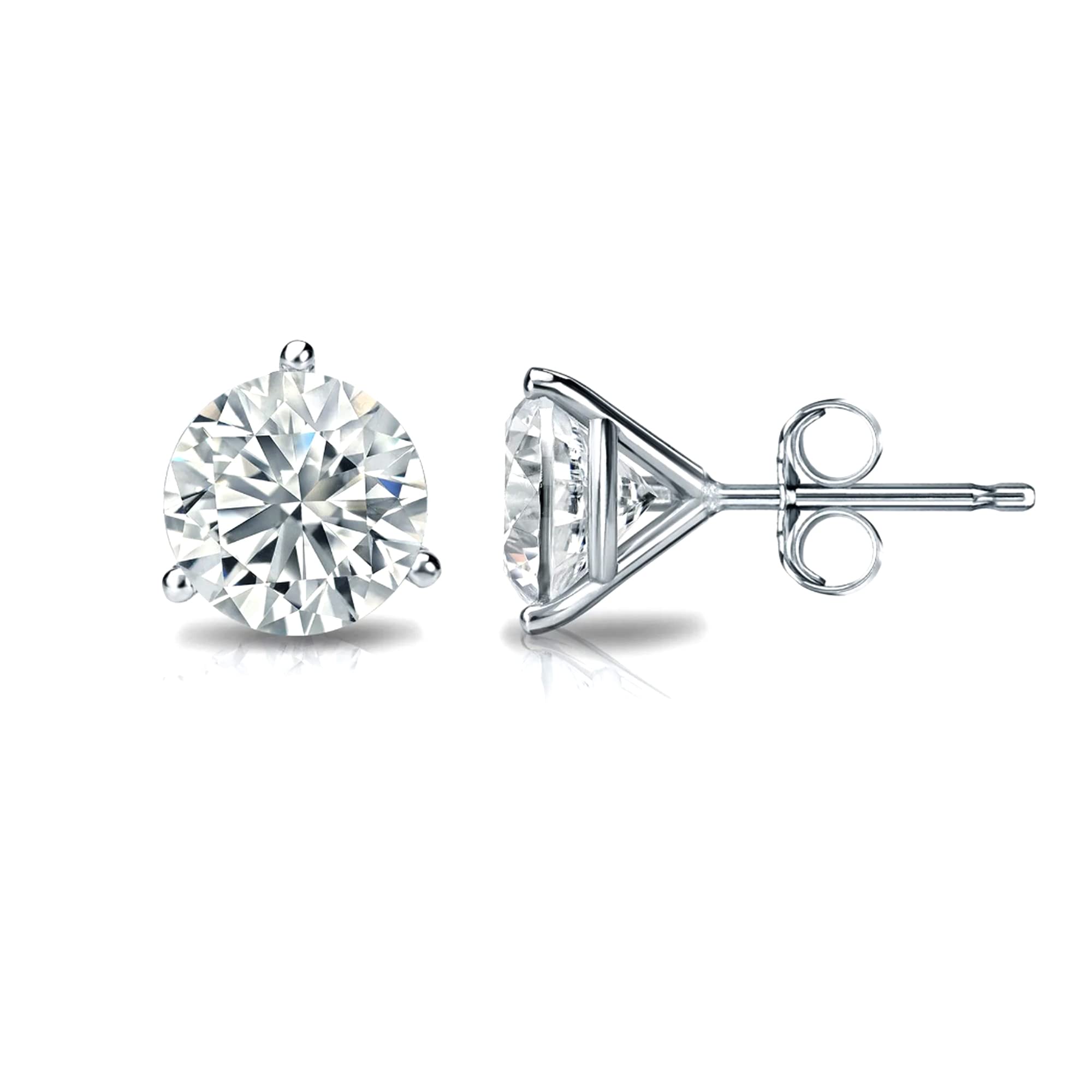 14k Gold Round VS/SI GH Lab Grown Diamond 3 Prong Martini Stud Post Earrings - JewelryAffairs