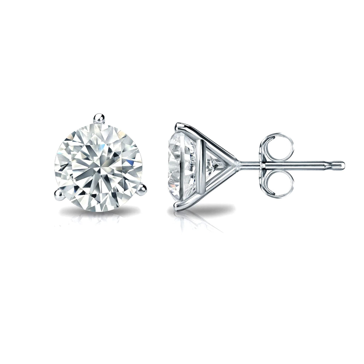 14k Gold Round VS/SI GH Lab Grown Diamond 3 Prong Martini Stud Post Earrings - JewelryAffairs