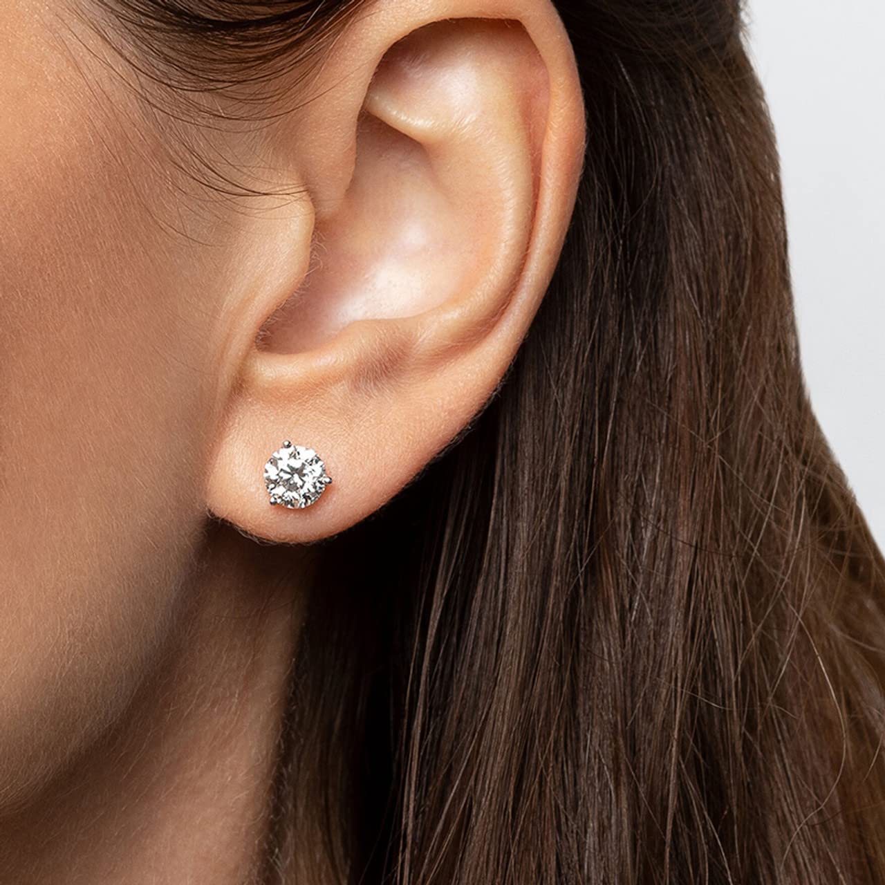 14k Gold Round VS/SI GH Lab Grown Diamond 3 Prong Martini Stud Post Earrings - JewelryAffairs