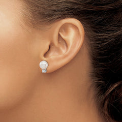 14k Gold Saltwater Akoya Pearl and Diamond Post Stud Earrings