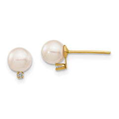 14k Gold Saltwater Akoya Pearl and Diamond Post Stud Earrings - JewelryAffairs