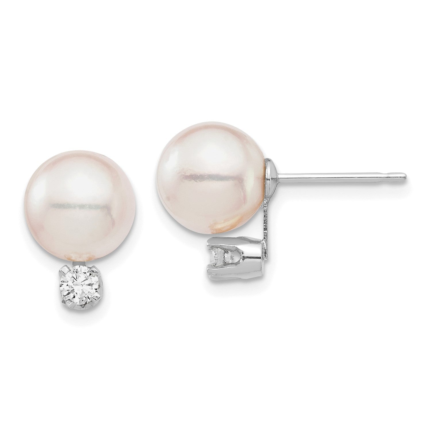 14k Gold Saltwater Akoya Pearl and Diamond Post Stud Earrings - JewelryAffairs