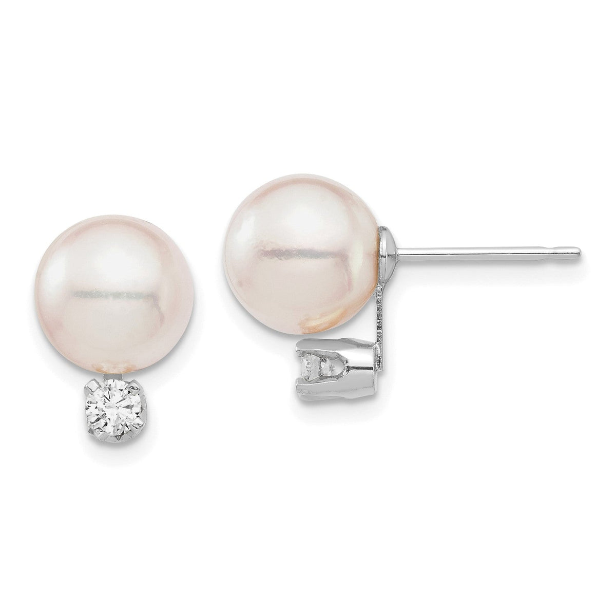 14k Gold Saltwater Akoya Pearl and Diamond Post Stud Earrings - JewelryAffairs