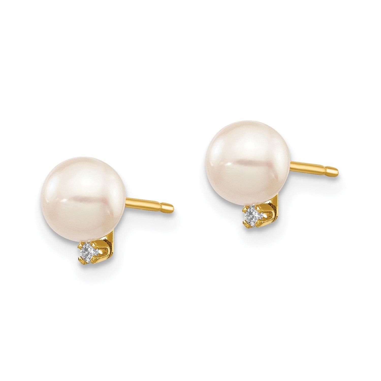 14k Gold Saltwater Akoya Pearl and Diamond Post Stud Earrings - JewelryAffairs