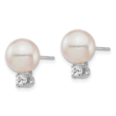 14k Gold Saltwater Akoya Pearl and Diamond Post Stud Earrings - JewelryAffairs
