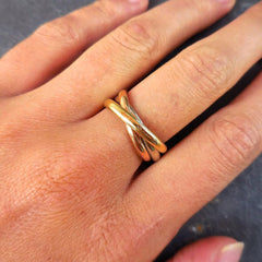 14K Gold Trinity Tri - Color Rolling Ring - JewelryAffairs